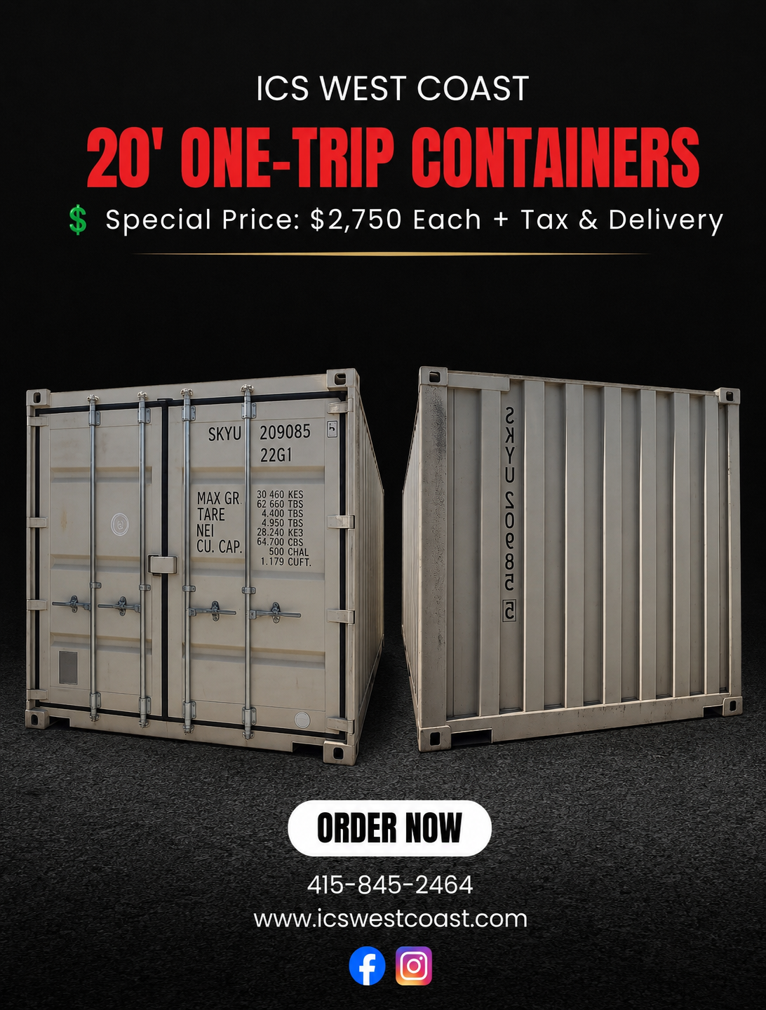 20' One-Trip Shipping Containers – On Sale!