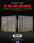 20' One-Trip Shipping Containers – On Sale!