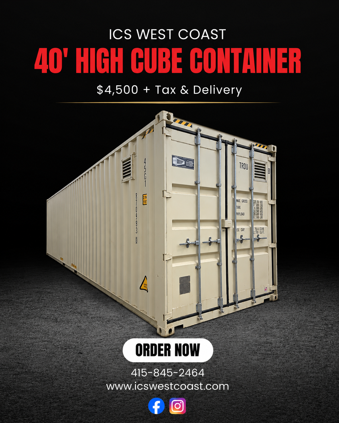 40' High Cube Used Shipping Container – $4,500 + Tax &amp;amp; Delivery