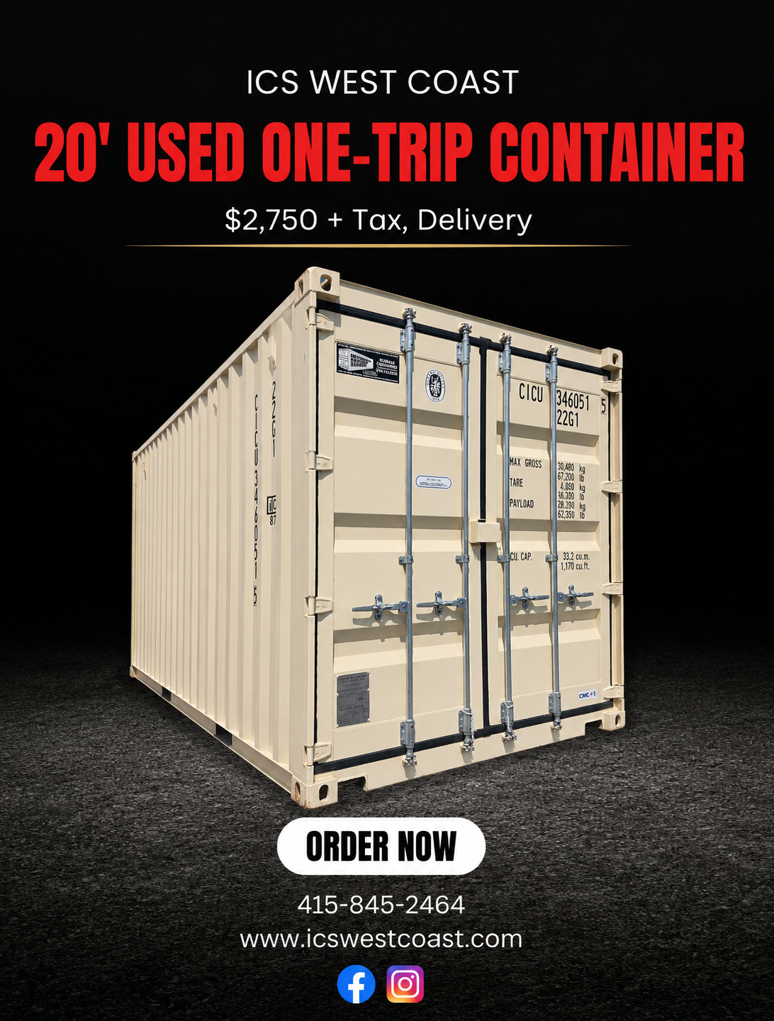 20' Used One-Trip Shipping Container – Excellent Condition
