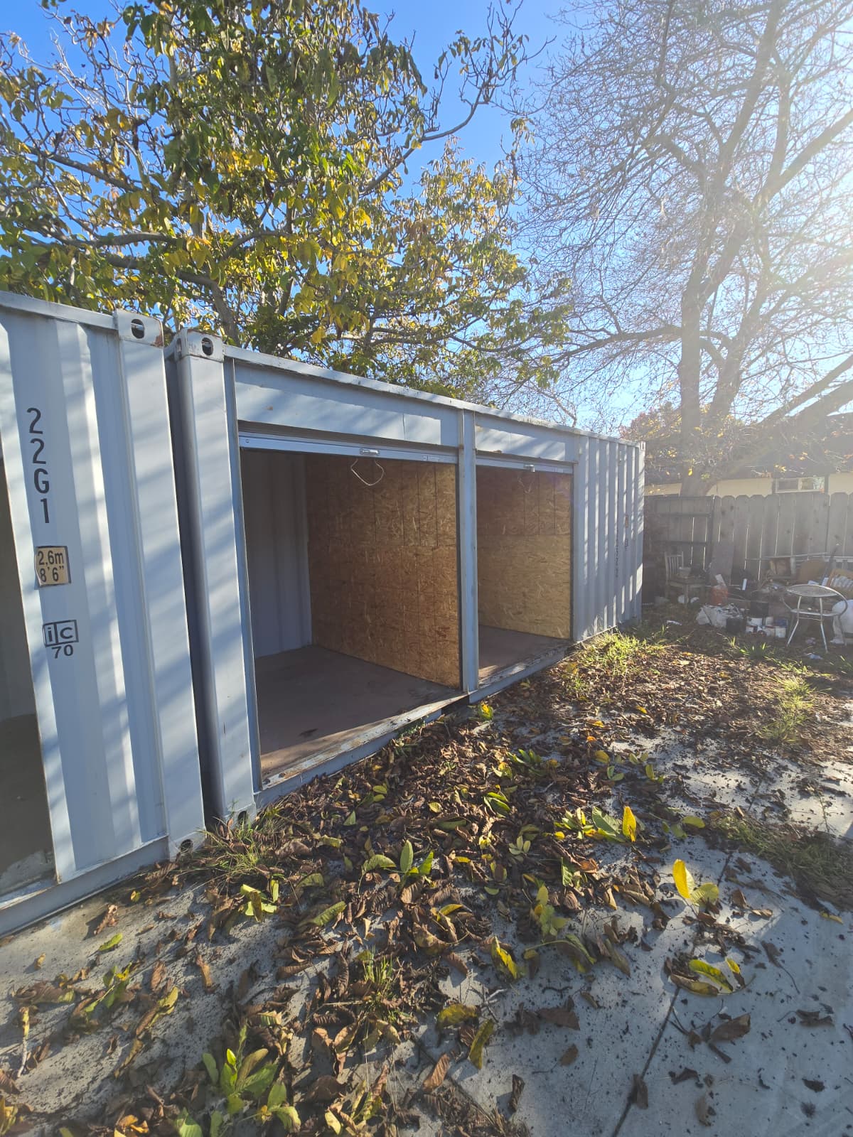 20' Custom Storage Container – 8 Years Old – Dual Partitions + Dual 6' Roll-Up Doors